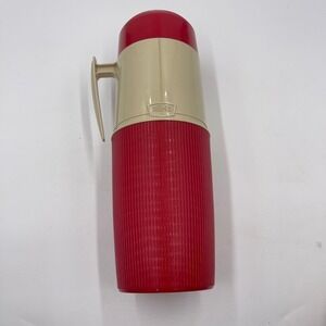 Vintage‎ Thermos Model 5402 Wide Mouth Vacuum Jar 1 Quart Red Beige